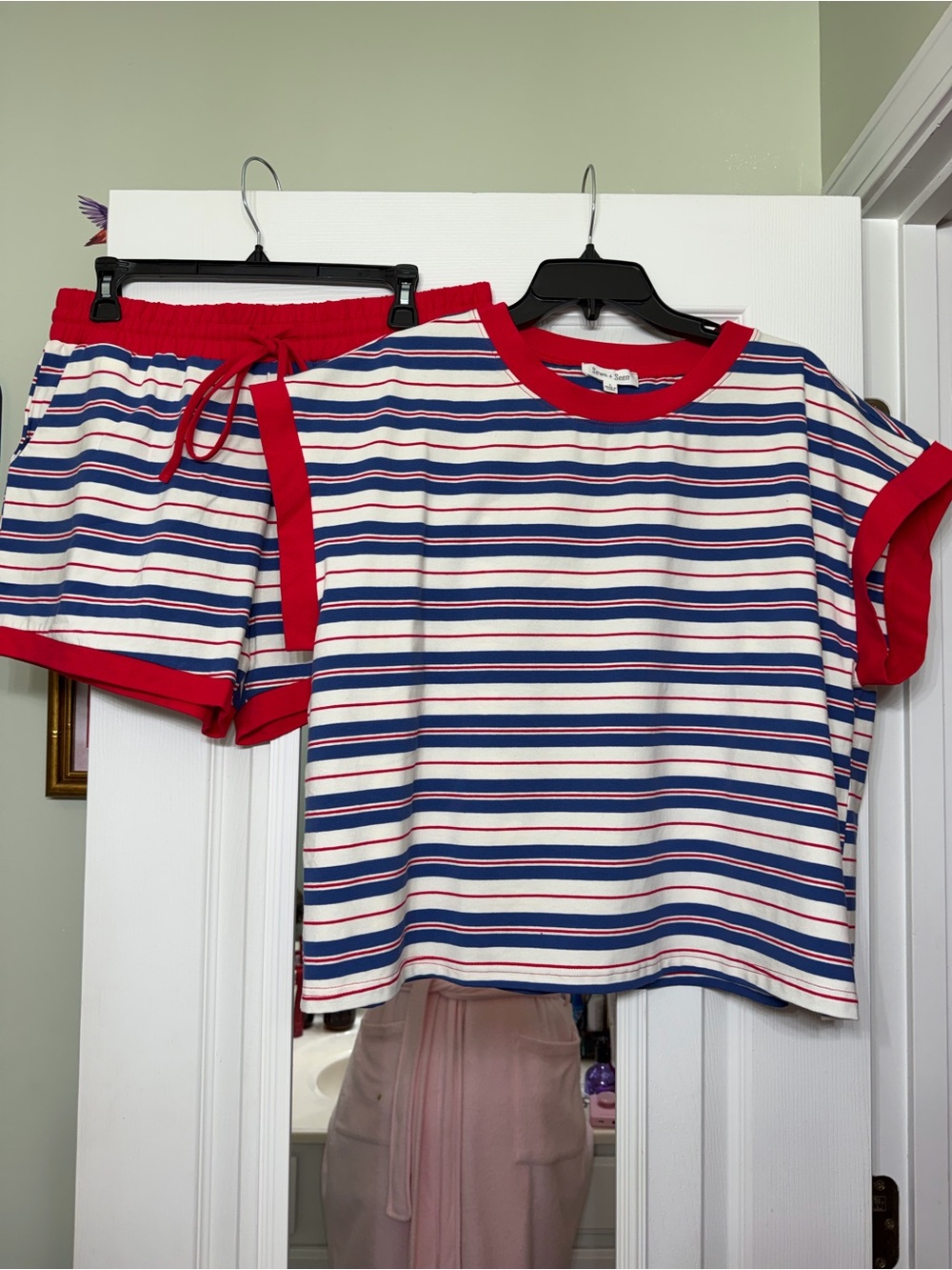 Striped Short Sleeve Tee & Short Set in Red, Blue & White NWOT